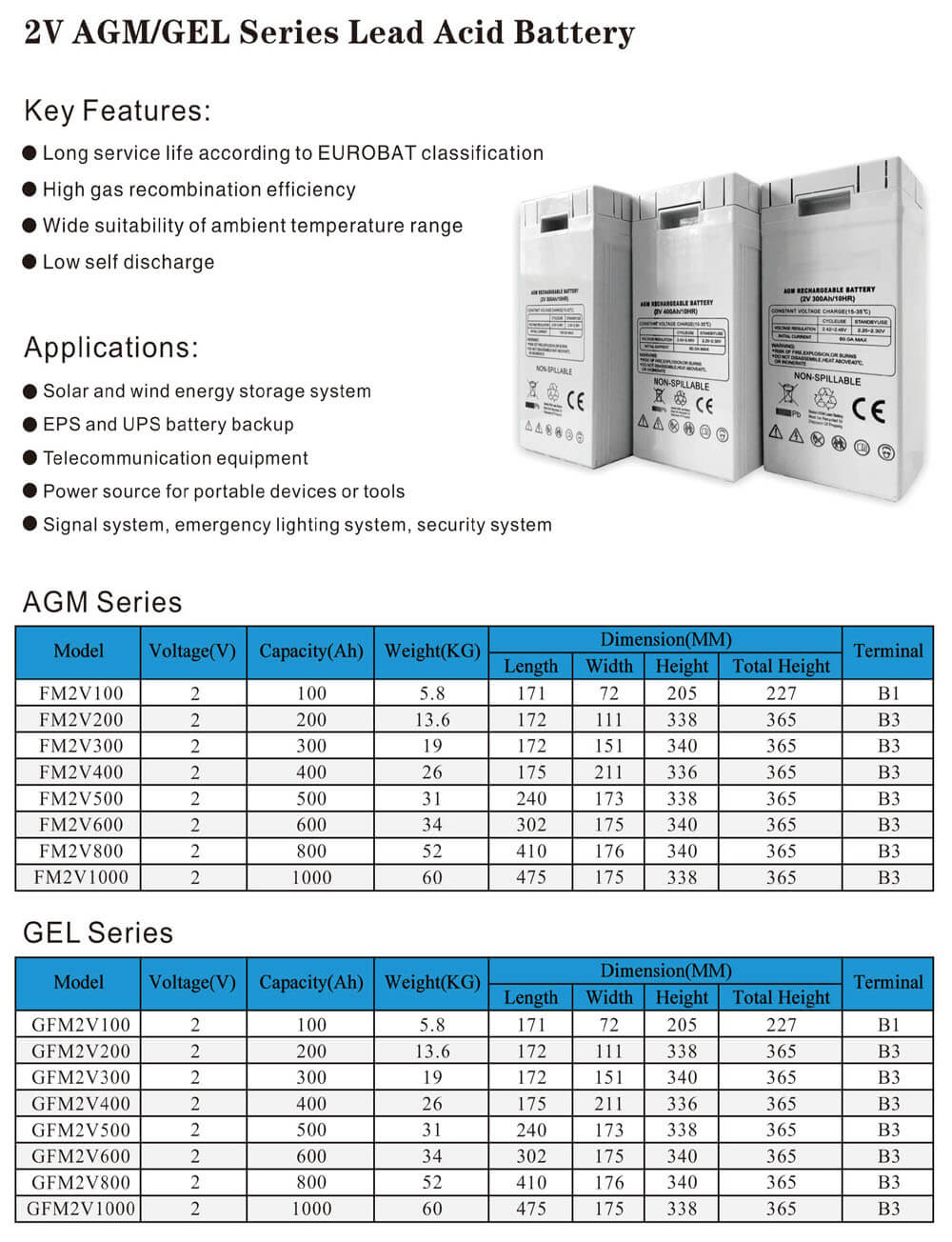 2v 800ah gel battery