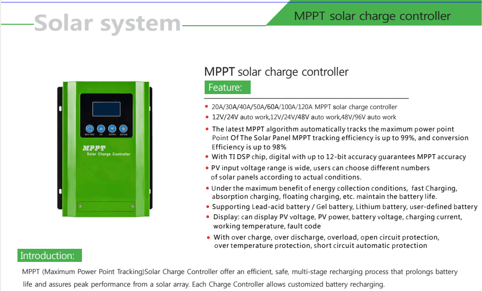 MPPT Solar Panel Charge Controller